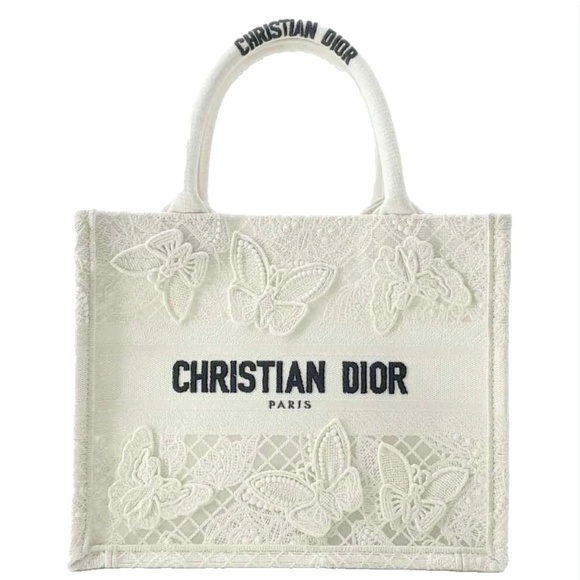 Dior Medium Book Tote 3D Macrame D-Lace Butterfly White - Picture 1 of 6